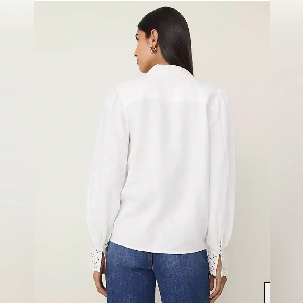 Ann Taylor Elegant White Eyelet Blouse Classic Size M NWT - Picture 5 of 15
